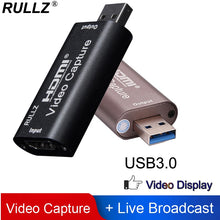 Load image into Gallery viewer, Rullz Video Capture Card USB 3.0 2.0 HDMI Video Grabber Record Box fr PS4 Game DVD Camcorder HD Camera Recording Live Streaming
